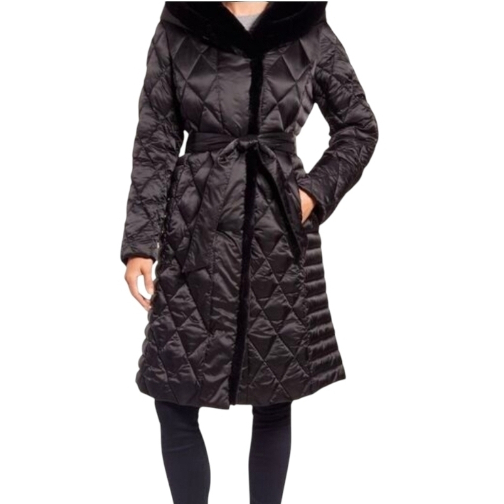 Ellen Tracy Black Faux Fur-Trimmed Puffer Coat
